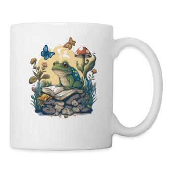 White Cottagecore Aesthetic Mushroom Frog Reading - Mug - white - Right