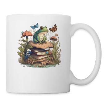 White Cottagecore Aesthetic Mushroom Frog Reading - Mug - white - Right