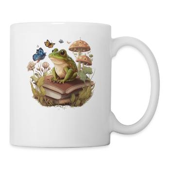 White Cottagecore Aesthetic Mushroom Frog Reading - Mug - white - Right