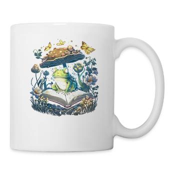 Cottagecore Aesthetic Mushroom Frog Reading Book - Tasse - Weiß - Rechts