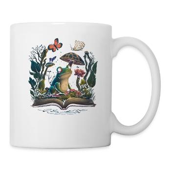 Cottagecore Aesthetic Mushroom Frog Reading Book - Tasse - Weiß - Rechts