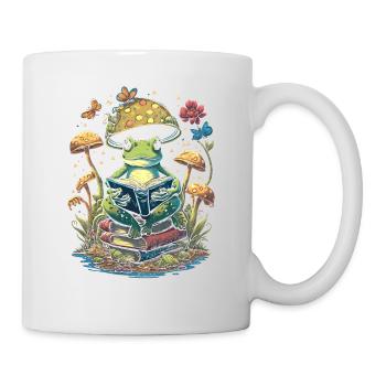 Cottagecore Aesthetic Mushroom Frog Reading Book - Tasse - Weiß - Rechts