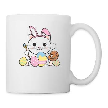 happy easter cute cat Easter with Easter eggs - Mug - white - Right