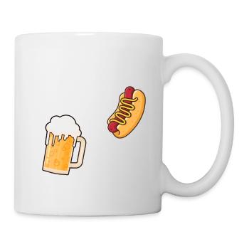 Ich bin hier für die Hot Dogs und die Bier Spaß Wurst - Tasse - Weiß - Rechts