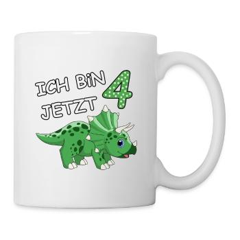 Ich bin jetzt 4 Dino Motiv für Baby's / Jungs - Tasse - Weiß - Rechts
