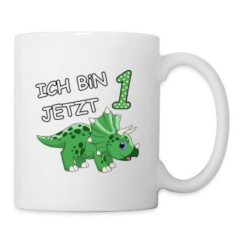 Ich bin jetzt 1 Dino Motiv für Baby's / Jungs - Tasse - Weiß - Rechts