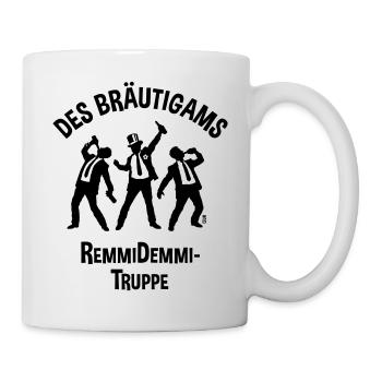 Des Bräutigams Remmidemmi-Truppe (JGA Bier Team B) - Tasse - Weiß - Rechts