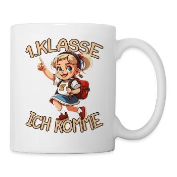 1. Klasse Ich komme Einschulung Mädchen - Tasse - Weiß - Rechts