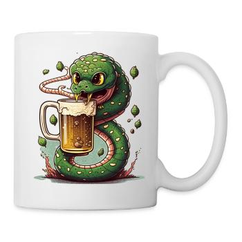Coole Bier Schlange Comic Illustration - Tasse - Weiß - Rechts