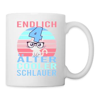 4 Jahre 4. Geburtstag Katze Kätzchen Mietze Miau - Tasse - Weiß - Rechts