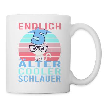 5 Jahre 5. Geburtstag Katze Kätzchen Mietze Miau - Tasse - Weiß - Rechts