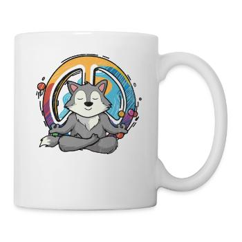 Hippie Wolf Friedenszeichen Yoga Cool Wolf Lustiger Hippie - Tasse - Weiß - Rechts