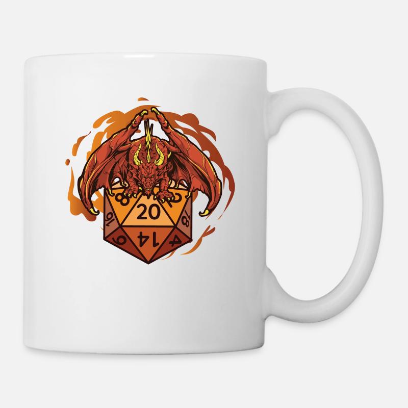 Drache Mit D20 Würfeln - Tasse - Weiß