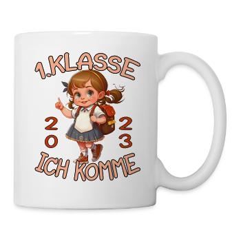 1. Klasse Ich komme Schule 2023 Mädchen - Tasse - Weiß - Rechts