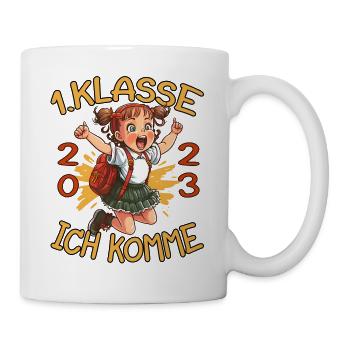 1. Klasse Ich komme Schule 2023 Mädchen - Tasse - Weiß - Rechts