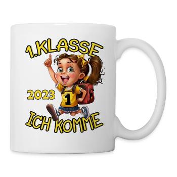 1. Klasse Ich komme Schule 2023 Mädchen - Tasse - Weiß - Rechts