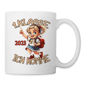 1. Klasse Ich komme Schule 2023 Mädchen - Tasse - Weiß - Rechts