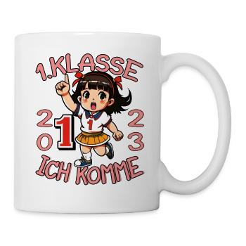 1. Klasse Ich komme Schule 2023 Mädchen - Tasse - Weiß - Rechts
