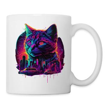 Synthwave Cat Sunset 80s Cadeau - Mug blanc - blanc - Droite