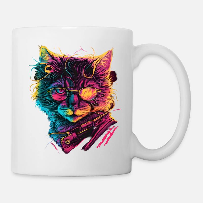 Synthwave Katze 80s Geschenk - Tasse - Weiß