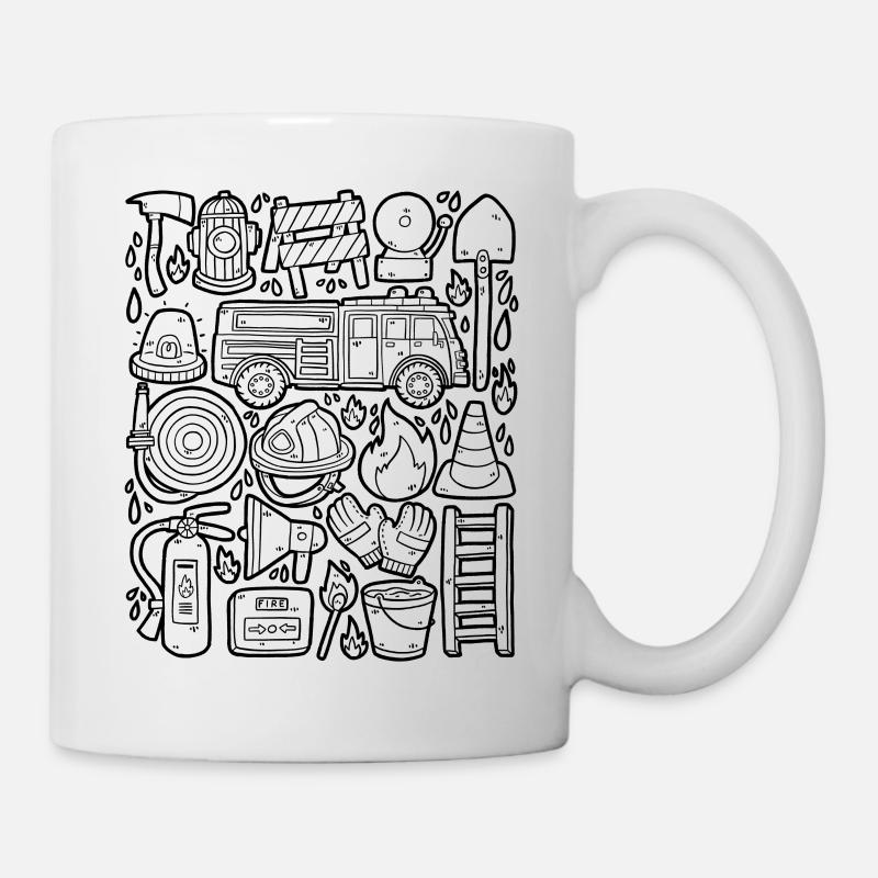 Pompiers Doodles Camion de pompiers Pompier - Mug blanc - blanc