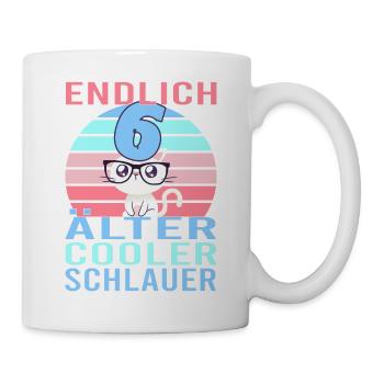 6 Jahre 6. Geburtstag Katze Kätzchen Mietze Miau - Tasse - Weiß - Rechts