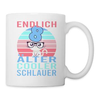 8 Jahre 8. Geburtstag Katze Kätzchen Mietze Miau - Tasse - Weiß - Rechts