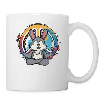 Hippie Hase Friedenszeichen Yoga Cool Hase Lustig - Tasse - Weiß - Rechts