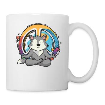 Hippie Wolf Friedenszeichen Yoga Cool Wolf Lustiger Hippie - Tasse - Weiß - Rechts