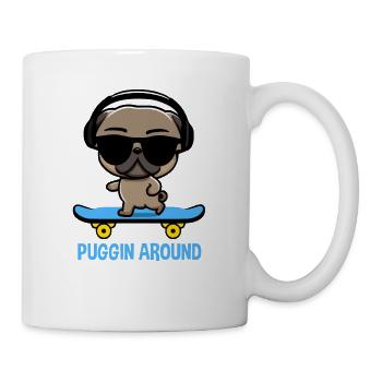 Funny pug on skateboard with headphones - Mug - white - Right