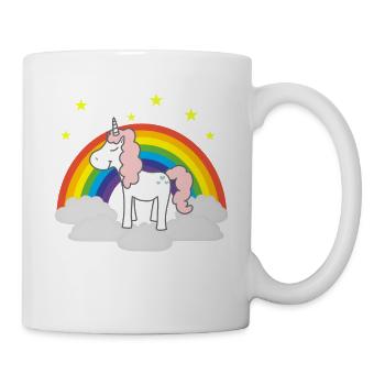 Einhorn auf Regenbogen - Tasse - Weiß - Rechts