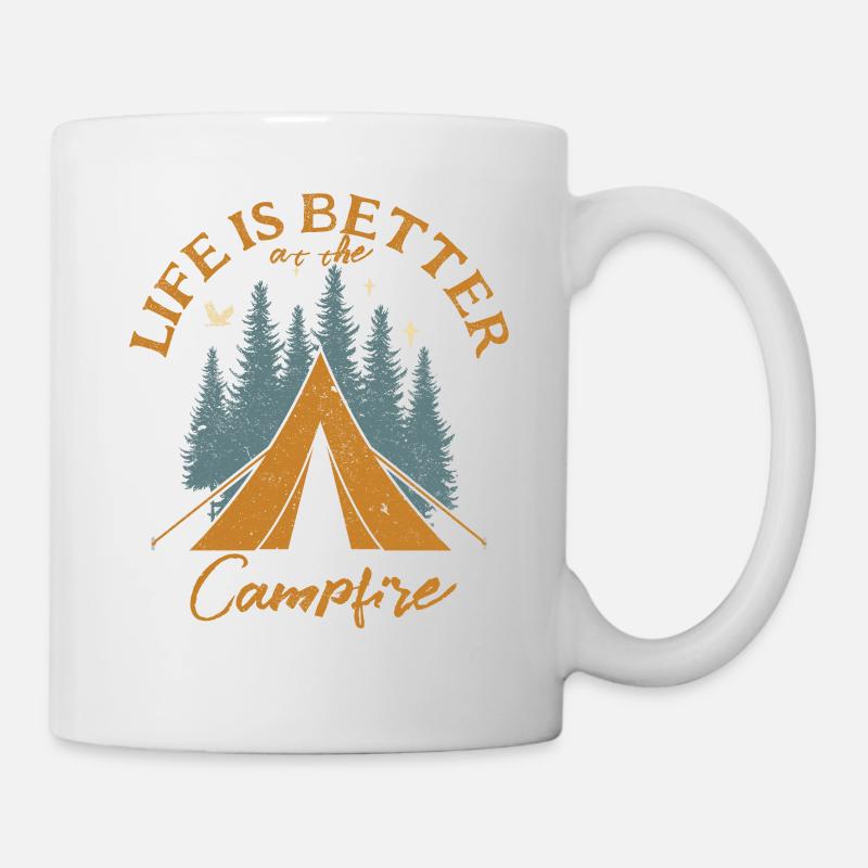 Life is better at the campfire vintage camping - Mug - white