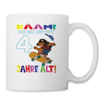 Bääm Ich Bin Jetzt 4 Jahre Alt Geburtstag Hund - Tasse - Weiß - Rechts