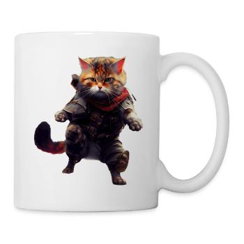 Chat en tant que combattant en tenue de combat en position - Mug blanc - blanc - Droite
