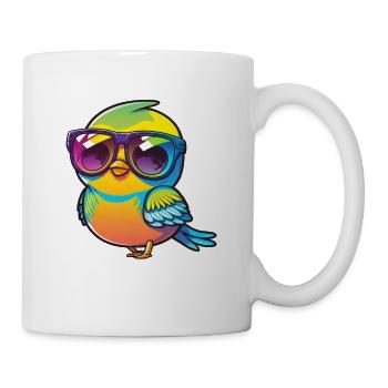 Kawaii Süßer glücklicher bunter Vogel mit Sonnenbrille - Tasse - Weiß - Rechts