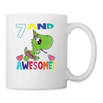 7 Et génial anniversaire T Rex Girl Dinosaur - Mug blanc - blanc - Droite
