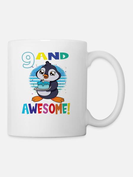 9 And Awesome Birthday Penguin Birthday Cake - Tasse - Weiß