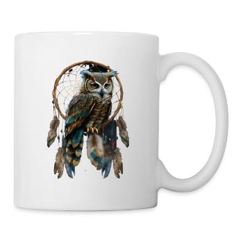 Eule Traumfänger Vogel Federn - Tasse - Weiß - Rechts