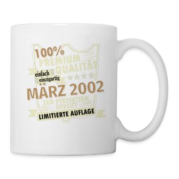 21. Geburtstag März Jahrgang 2002 Geschenkidee - Tasse - Weiß - Rechts