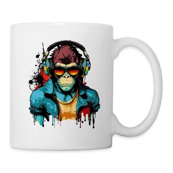 Affe Sonnenbrille Kopfhörer Musik Gamer Zocken - Tasse - Weiß - Rechts