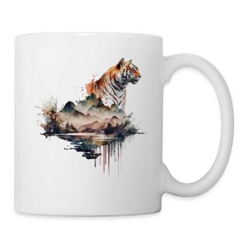 Tiger Tiere Geschenk Mann Kunst Bunt Tiermotiv - Tasse - Weiß - Rechts