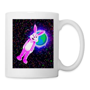 Osterhase mit rosa Fell im Weltall - Tasse - Weiß - Rechts