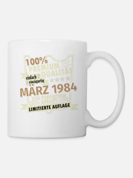 39. Geburtstag März Jahrgang 1984 Geschenkidee - Tasse - Weiß