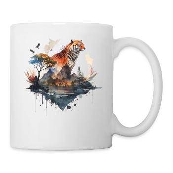 Tiger Tiere Geschenk Mann Kunst Bunt Tiermotiv - Tasse - Weiß - Rechts