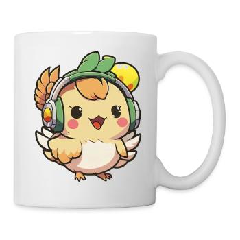 Kawaii Cute Happy Colorful Chicken avec des écouteurs - Mug blanc - blanc - Droite