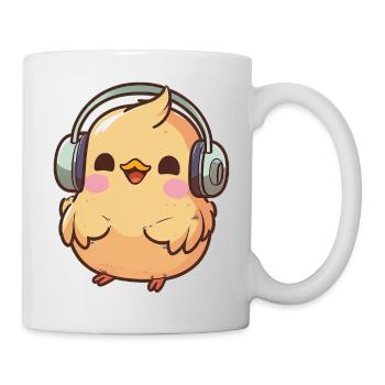 Kawaii Cute Happy Colorful Chicken avec des écouteurs - Mug blanc - blanc - Droite