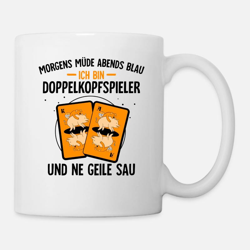 Morgens Müde Abends Blau Doppelkopfspieler - Tasse - Weiß