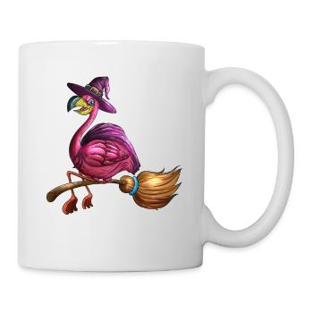 Sorcières roses Flamant rose Halloween Costume de balai d’oiseau - Mug blanc - blanc - Droite