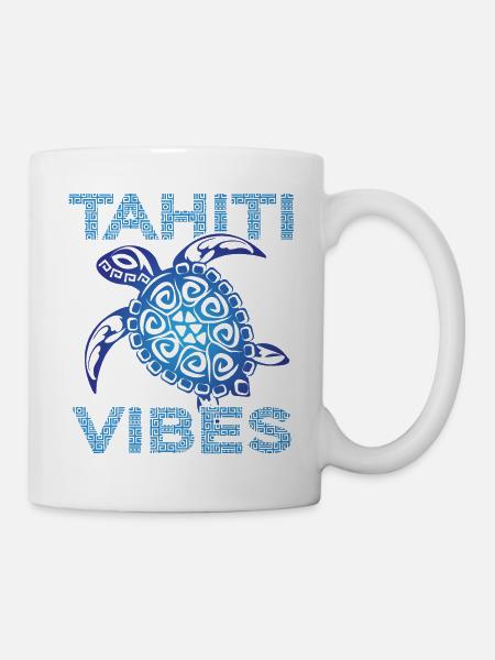 Polynesian Blue Tribal Sea Turtle Tahiti Vibes - Mug blanc - blanc