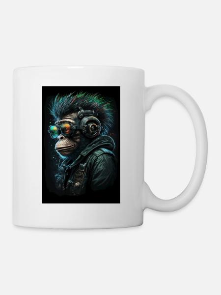 Punk Monkey avec écouteurs - Mug blanc - blanc